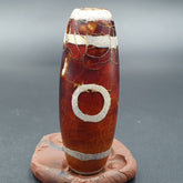 Beautiful INDO TIBETAN ETCHED LINE DECORATED TAPERED TUBE 2 EYE DZI